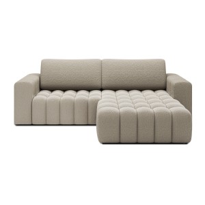 Canapé d’angle convertible DORY beige foncé 250 cm avec coffre de rangement angle droit 