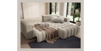 Canapé d’angle convertible DORY beige foncé 250 cm avec coffre de rangement angle droit 