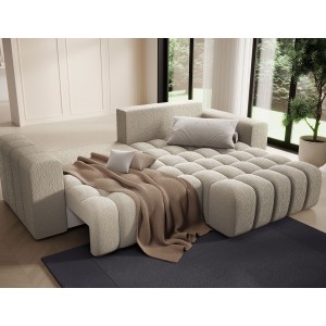 Canapé d’angle convertible DORY beige foncé 250 cm avec coffre de rangement angle droit 