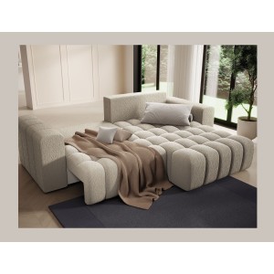 Canapé d’angle convertible DORY beige foncé 250 cm avec coffre de rangement angle droit 