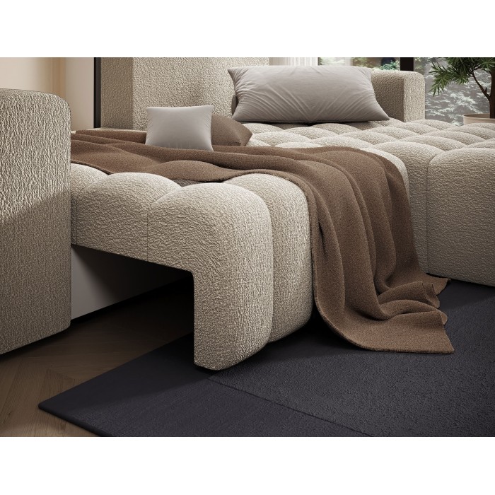 Canapé d’angle convertible DORY beige foncé 250 cm avec coffre de rangement angle droit 