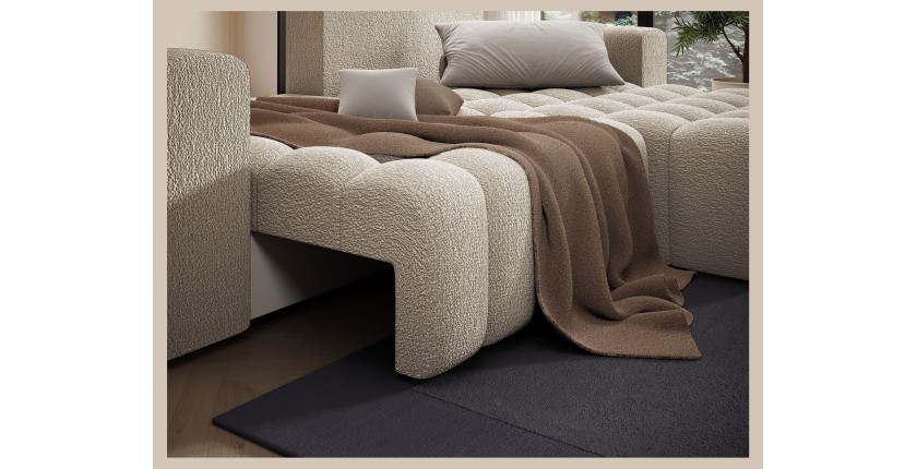 Canapé d’angle convertible DORY beige foncé 250 cm avec coffre de rangement angle droit 
