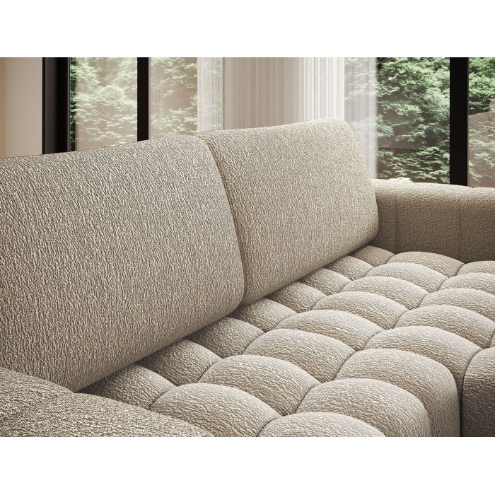 Canapé d’angle convertible DORY beige foncé 250 cm avec coffre de rangement angle droit 