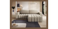 Canapé d’angle convertible DORY beige foncé 250 cm avec coffre de rangement angle droit 
