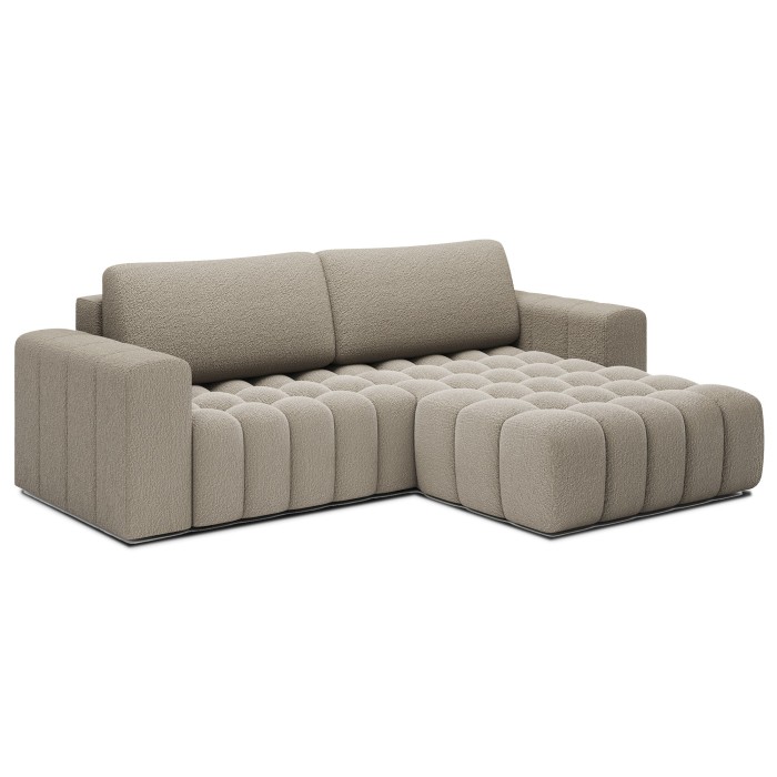 Canapé d’angle convertible DORY beige foncé 250 cm avec coffre de rangement angle droit 