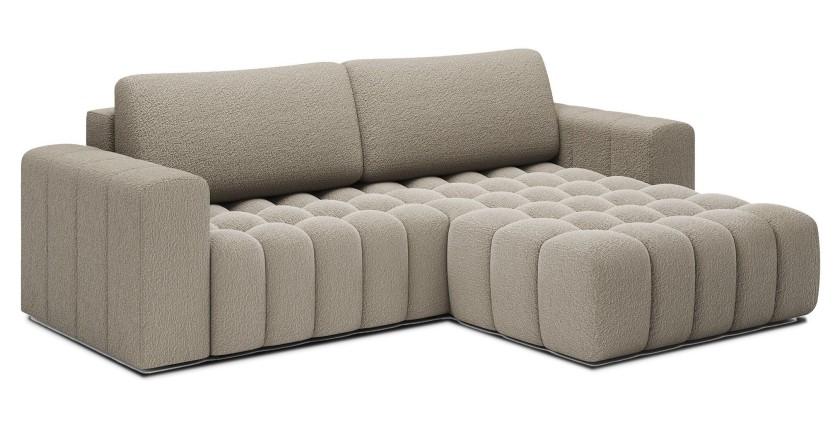 Canapé d’angle convertible DORY beige foncé 250 cm avec coffre de rangement angle droit 