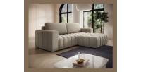 Canapé d’angle convertible DORY beige foncé 250 cm avec coffre de rangement angle droit 