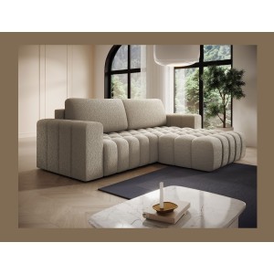 Canapé d’angle convertible DORY beige foncé 250 cm avec coffre de rangement angle droit 