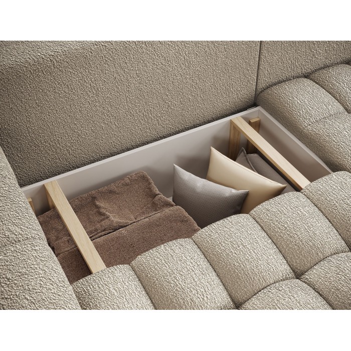 Canapé d’angle convertible DORY beige foncé 250 cm avec coffre de rangement angle droit 