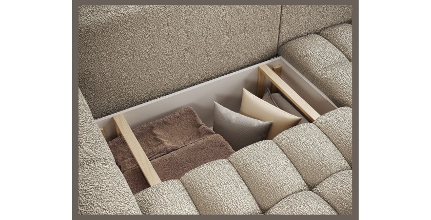 Canapé d’angle convertible DORY beige foncé 250 cm avec coffre de rangement angle droit 