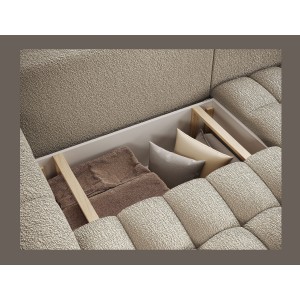 Canapé d’angle convertible DORY beige foncé 250 cm avec coffre de rangement angle droit 