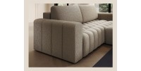 Canapé d’angle convertible DORY beige foncé 250 cm avec coffre de rangement angle droit 