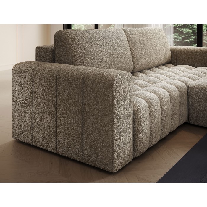 Canapé d’angle convertible DORY beige foncé 250 cm avec coffre de rangement angle droit 