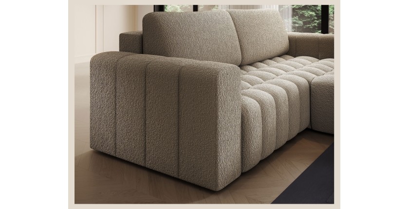 Canapé d’angle convertible DORY beige foncé 250 cm avec coffre de rangement angle droit 