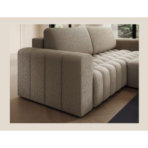 Canapé d’angle convertible DORY beige foncé 250 cm avec coffre de rangement angle droit 