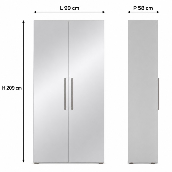 Kledingkast design 100 cm 2 deuren met grote spiegels collectie JUPITER