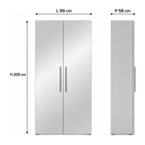 Kledingkast design 100 cm 2 deuren met grote spiegels collectie JUPITER