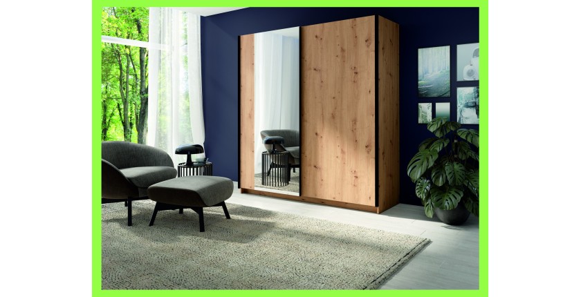 Armoire GOZU 151cm aspect bois foncé vue dans un décor 3D