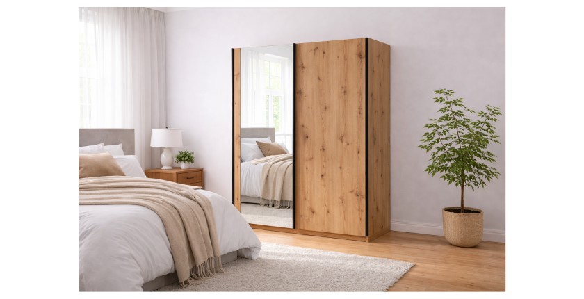 Armoire GOZU 151cm aspect bois foncé mise en situation