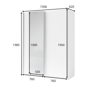 Kledingkast met 2 schuifdeuren en spiegel - Collectie GOZU - Kleur grafietgrijs - 150 x 198 x 62 cm