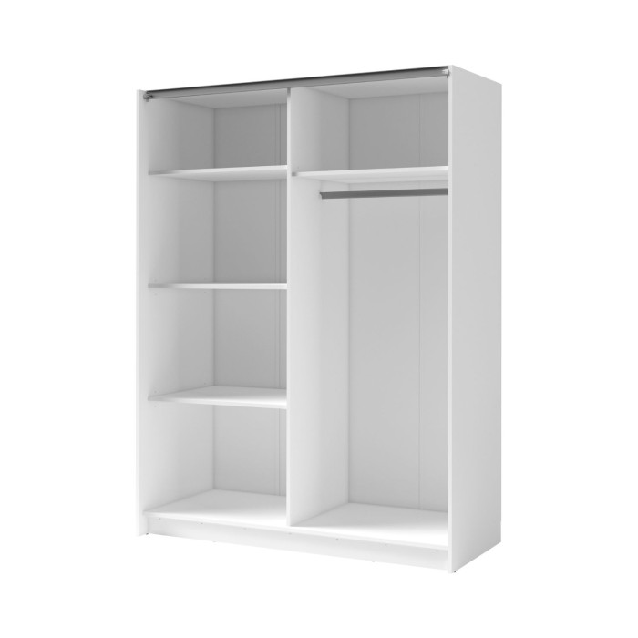 Schrank GOZU mit 2 Schiebetüren und Spiegel - Weiß - 150 x 198 x 62 cm