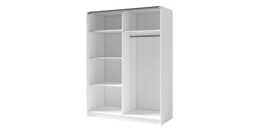 Schrank GOZU mit 2 Schiebetüren und Spiegel - Weiß - 150 x 198 x 62 cm