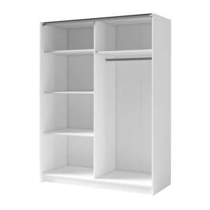Schrank GOZU mit 2 Schiebetüren und Spiegel - Weiß - 150 x 198 x 62 cm
