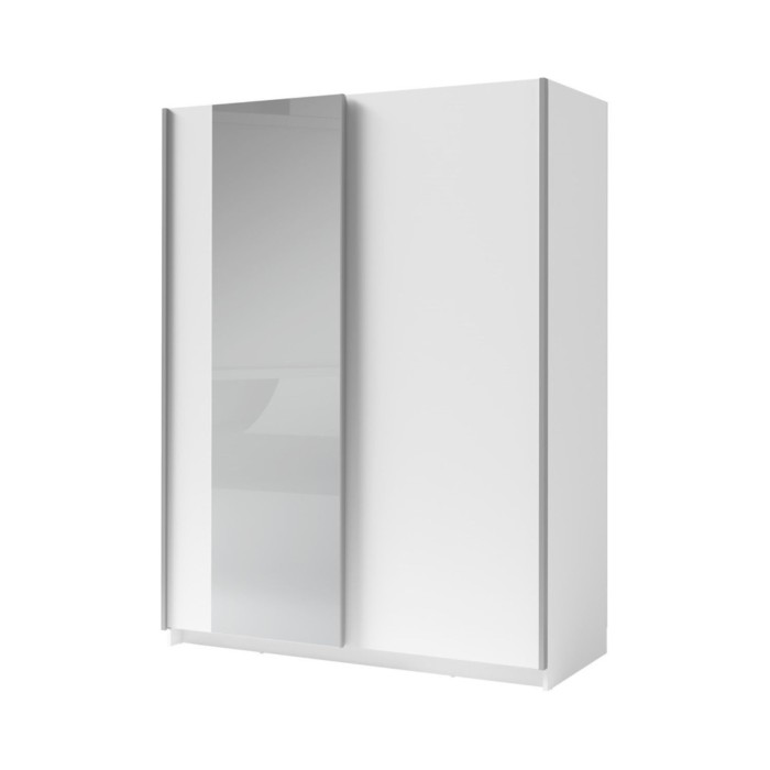 Schrank GOZU mit 2 Schiebetüren und Spiegel - Weiß - 150 x 198 x 62 cm