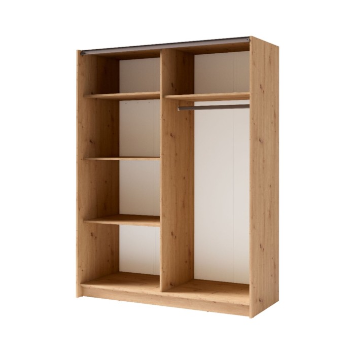 Armoire GOZU avec miroir 181cm aspect bois foncé ouverte