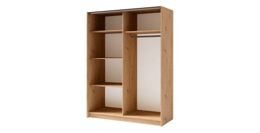 Armoire GOZU avec miroir 181cm aspect bois foncé ouverte