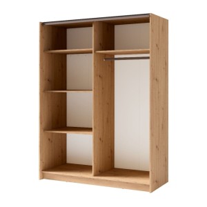 Armoire GOZU avec miroir 181cm aspect bois foncé ouverte
