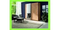 Armoire GOZU avec miroir 181cm aspect bois foncé dans un décor 3D