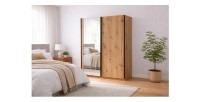 Armoire GOZU avec miroir 181cm aspect bois foncé mise en situation