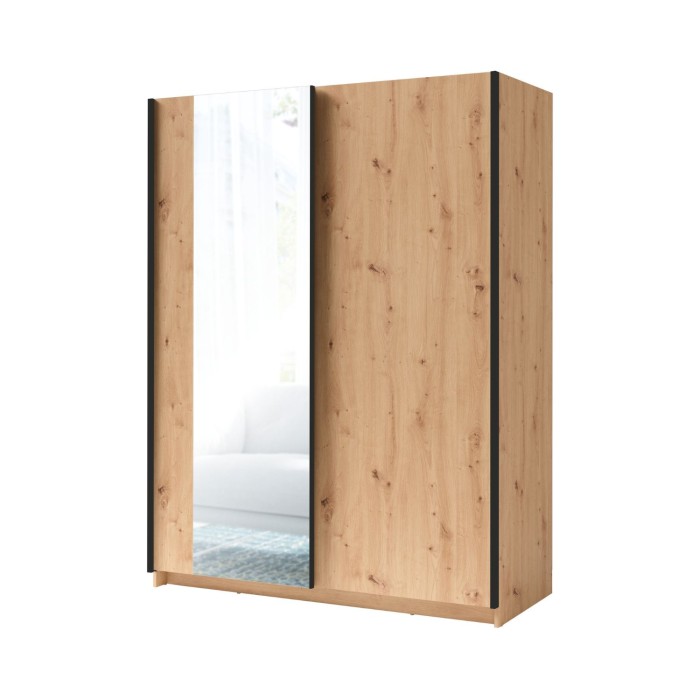Armoire GOZU avec miroir 181cm aspect bois foncé