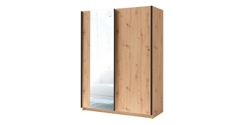 Armoire GOZU avec miroir 181cm aspect bois foncé