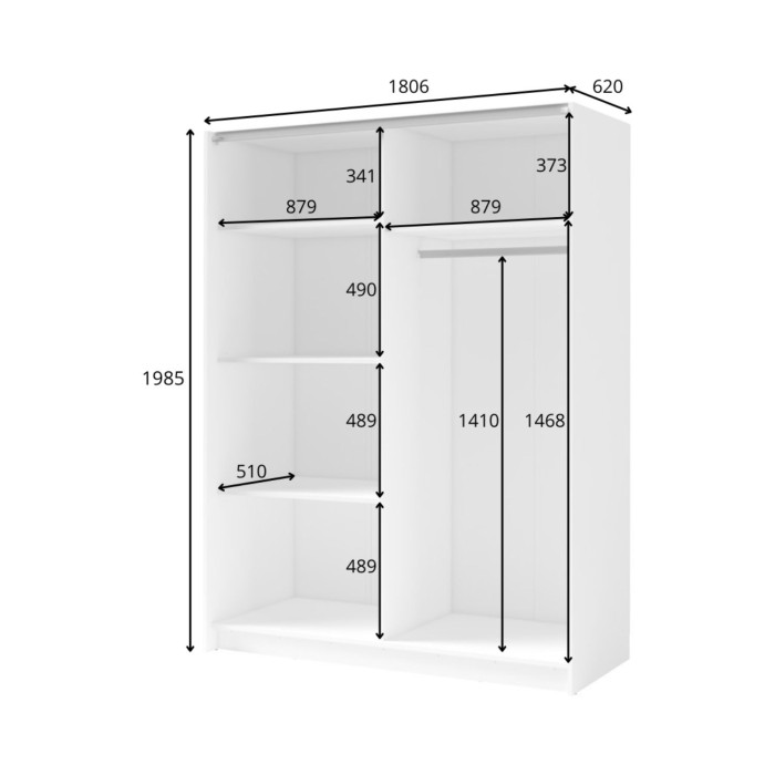 Kast GOZU met 2 schuifdeuren en spiegel - Kleur Grafietgrijs - 180 x 198 x 62 cm