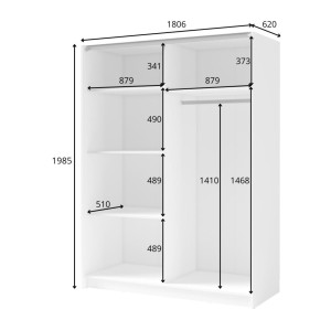Kast GOZU met 2 schuifdeuren en spiegel - Kleur Grafietgrijs - 180 x 198 x 62 cm