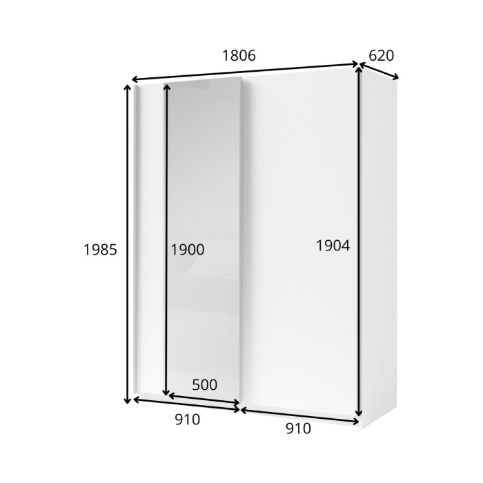 Kast GOZU met 2 schuifdeuren en spiegel - Kleur Grafietgrijs - 180 x 198 x 62 cm