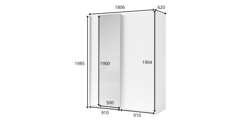 Kast GOZU met 2 schuifdeuren en spiegel - Kleur Grafietgrijs - 180 x 198 x 62 cm
