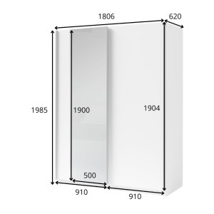 Kast GOZU met 2 schuifdeuren en spiegel - Kleur Grafietgrijs - 180 x 198 x 62 cm
