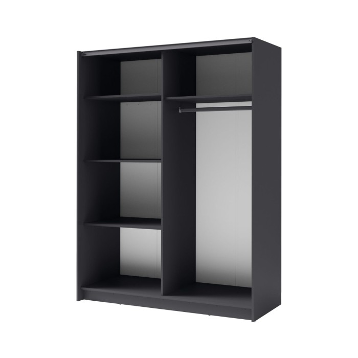 Kast GOZU met 2 schuifdeuren en spiegel - Kleur Grafietgrijs - 180 x 198 x 62 cm