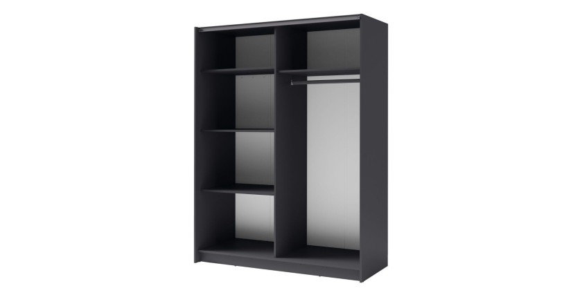 Kast GOZU met 2 schuifdeuren en spiegel - Kleur Grafietgrijs - 180 x 198 x 62 cm