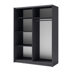 Kast GOZU met 2 schuifdeuren en spiegel - Kleur Grafietgrijs - 180 x 198 x 62 cm