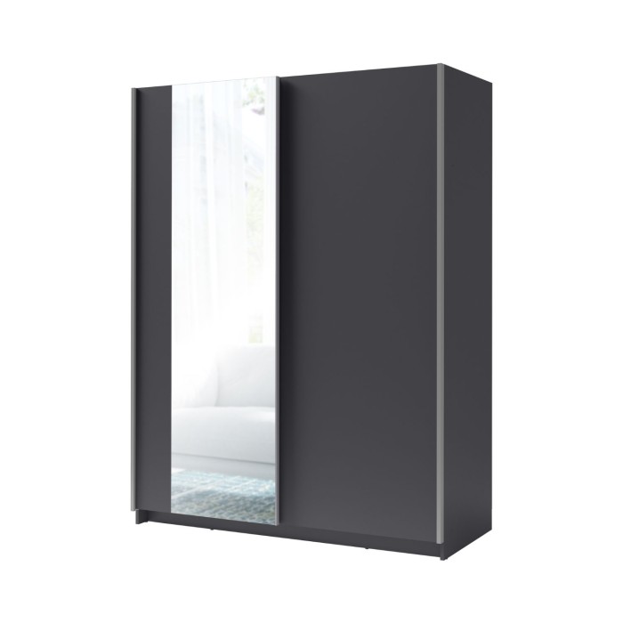 Kast GOZU met 2 schuifdeuren en spiegel - Kleur Grafietgrijs - 180 x 198 x 62 cm