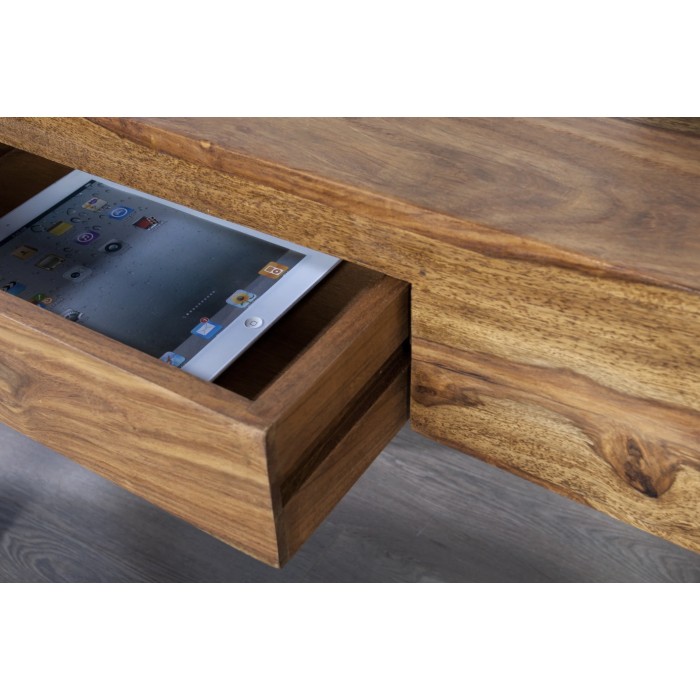 Schreibtisch ORBO 100 cm aus massivem, lackiertem Sheeshamholz mit Schublade – Naturbraun