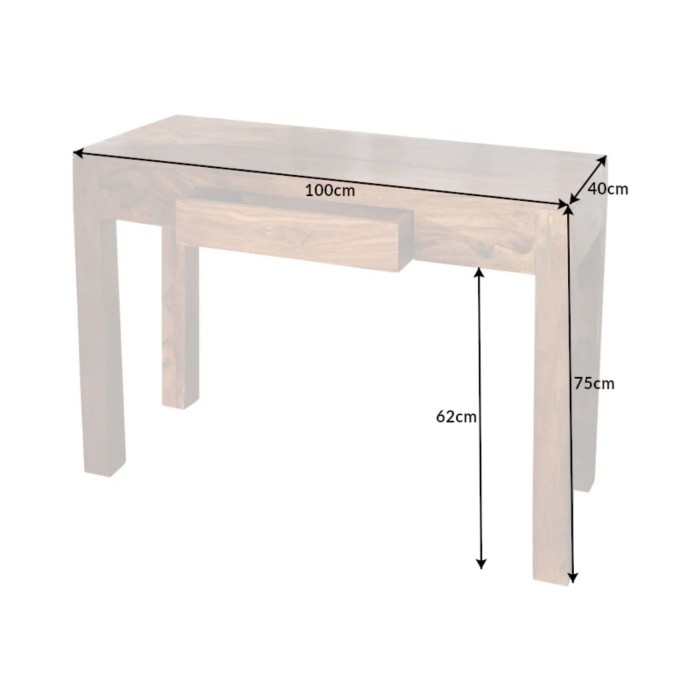 Schreibtisch ORBO 100 cm aus massivem, lackiertem Sheeshamholz mit Schublade – Naturbraun