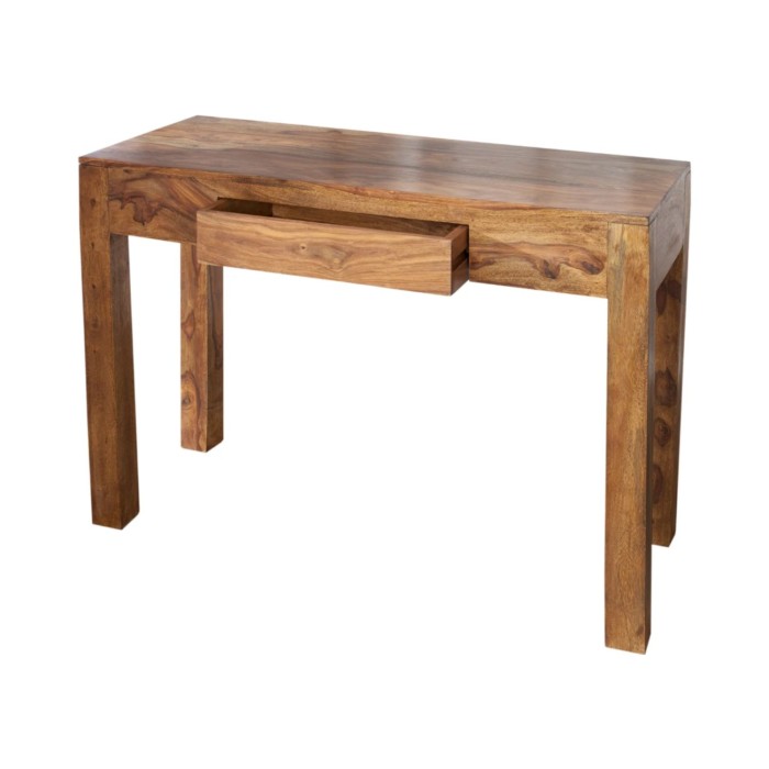 Schreibtisch ORBO 100 cm aus massivem, lackiertem Sheeshamholz mit Schublade – Naturbraun