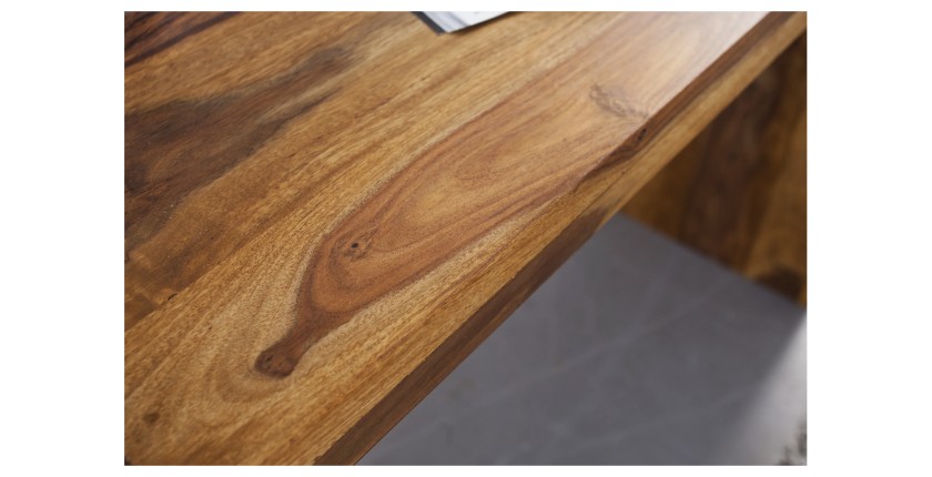 Zoom sur le plateau du bureau ORBO 100cm en bois de sheesham