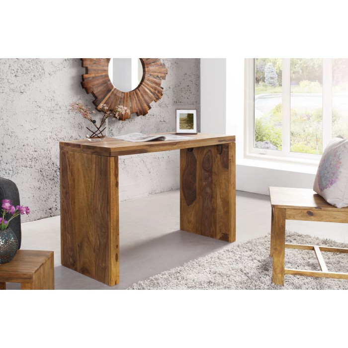 Schreibtisch ORBO 100 cm aus massivem lackiertem Sheeshamholz – Klares Design in natürlichem Braun