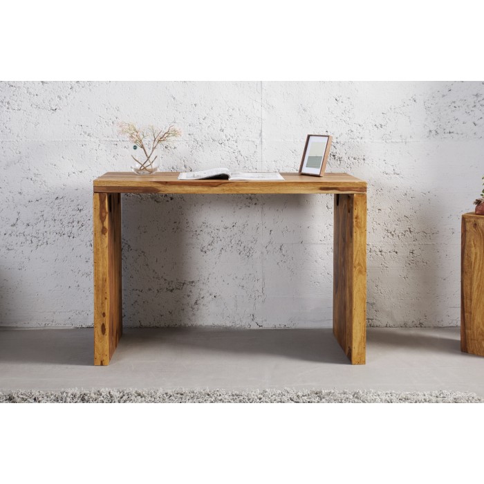 Schreibtisch ORBO 100 cm aus massivem lackiertem Sheeshamholz – Klares Design in natürlichem Braun